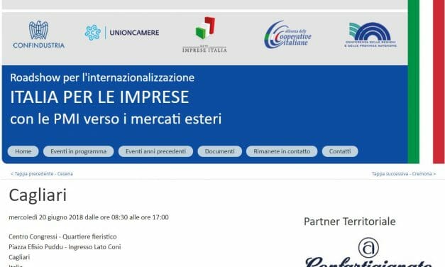 EXPORT-ROADSHOW ICE IN SARDEGNA – Formazione e piani personalizzati per l’internazionalizzazione per oltre 200 imprese isolane. Appuntamento il 20 giugno a Cagliari.